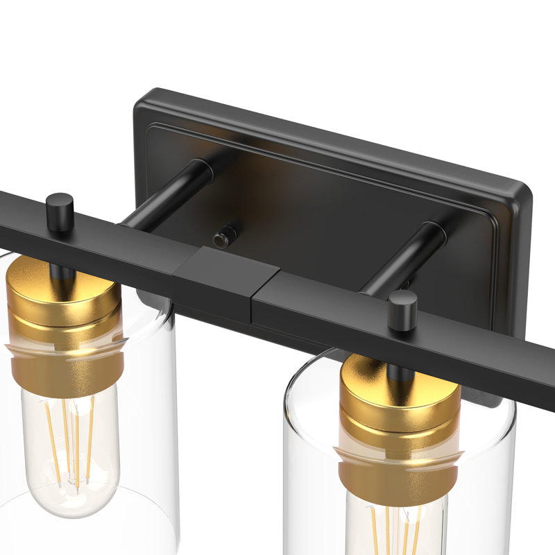 4-Light Glass Shade Bathroom Vanity Lights Dimmable, Clear, Brushed Gold