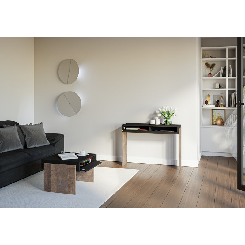 Zahara Solid Coffee Table with Storage, 45cm H x 60cm W x 60cm D, Black Top/Oak Base