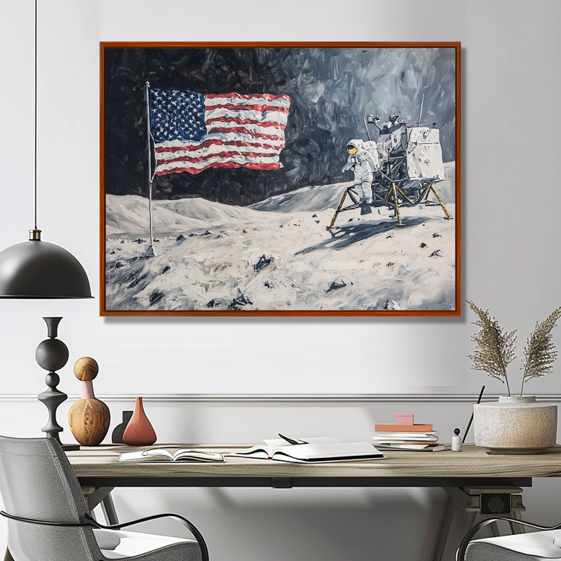 Laerte abstraite Apollo 13 Mission Moon Conquest II - lune, art mural, H 30 po x l 40 po, Brun, Impression encadrée flottante