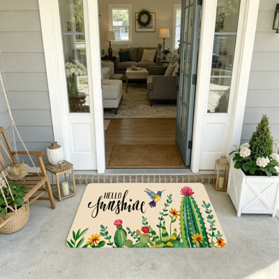 Tapis de sol crème Hello Sunshine Cactus Colibri 51 x 81 cm