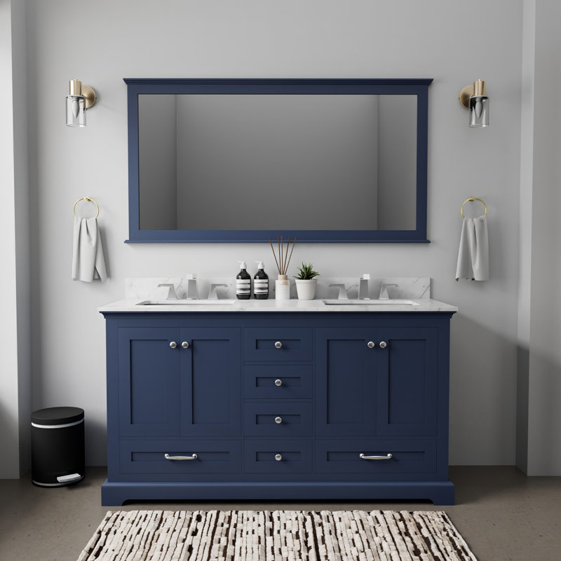 Dukes 60 in W x 22 in D Double Bath Vanity and 58 in Mirror, Navy Blue