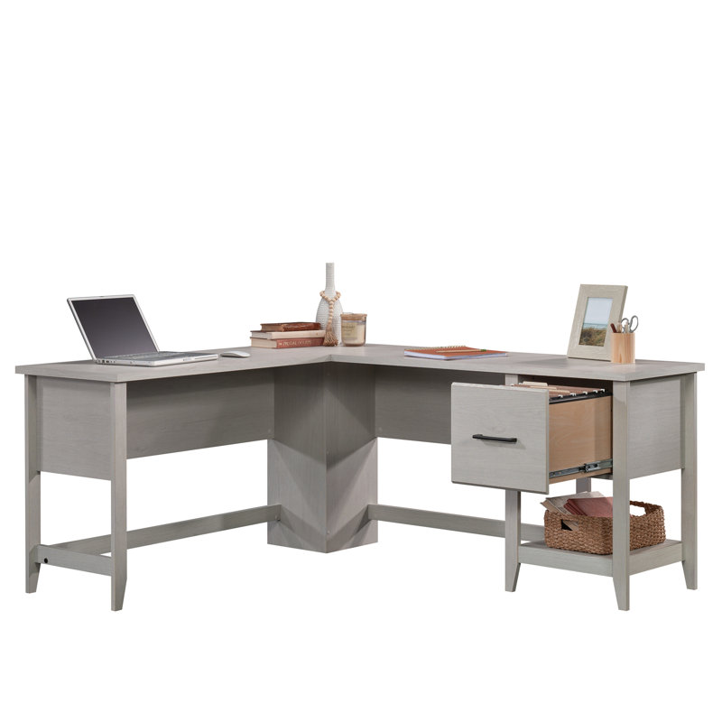 Bureau transitionnel en L avec tiroir classeur, Blanc, 26.89" H x 46.65" W x 17.09" D