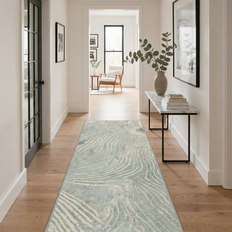 Patericia Waveform Abstract Machine Washable Brown / Beige Indoor Area Rug with Non-Slip Backing, Runner 2' x 7'