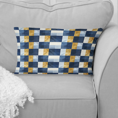 Blue Yellow Gingham Print VI - Modern Lumbar Pillow