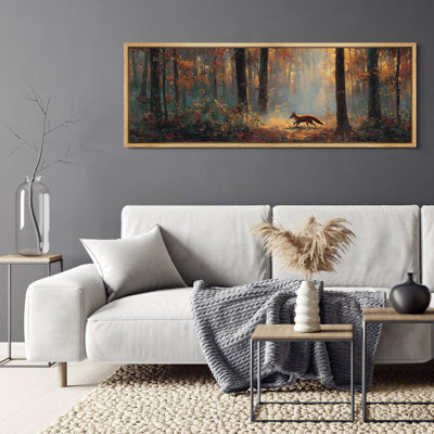 «Enchanted Autumn Woodland with Fox in Golden Light», reproduction d'art sur toile encadrée