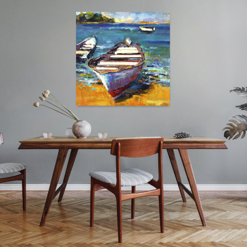 Bateau, art côtier abstrait, H 32 po x l 32 po