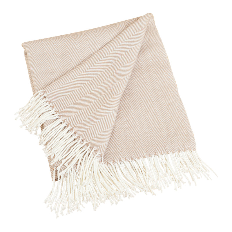 Soft Textured Herringbone Design Decorative Sofa & Bed Throw Blanket, Camel