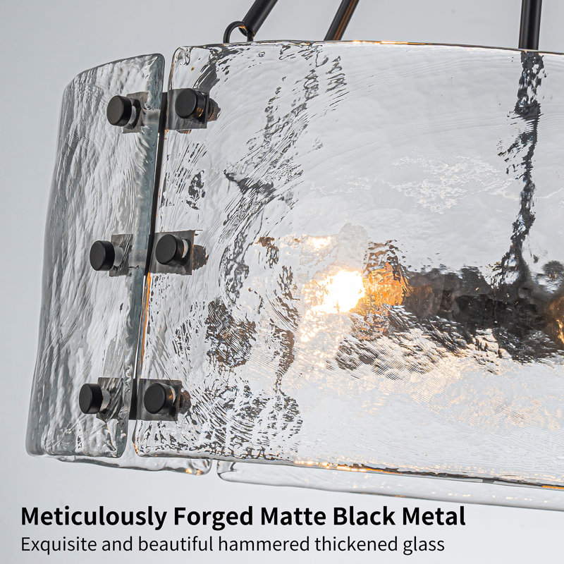 5-light Drum Chandeliers With Textured Glass , Matte Black