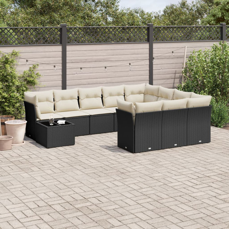 Vidaxl Garden Sofa Set, Cream Cushion/Black Frame