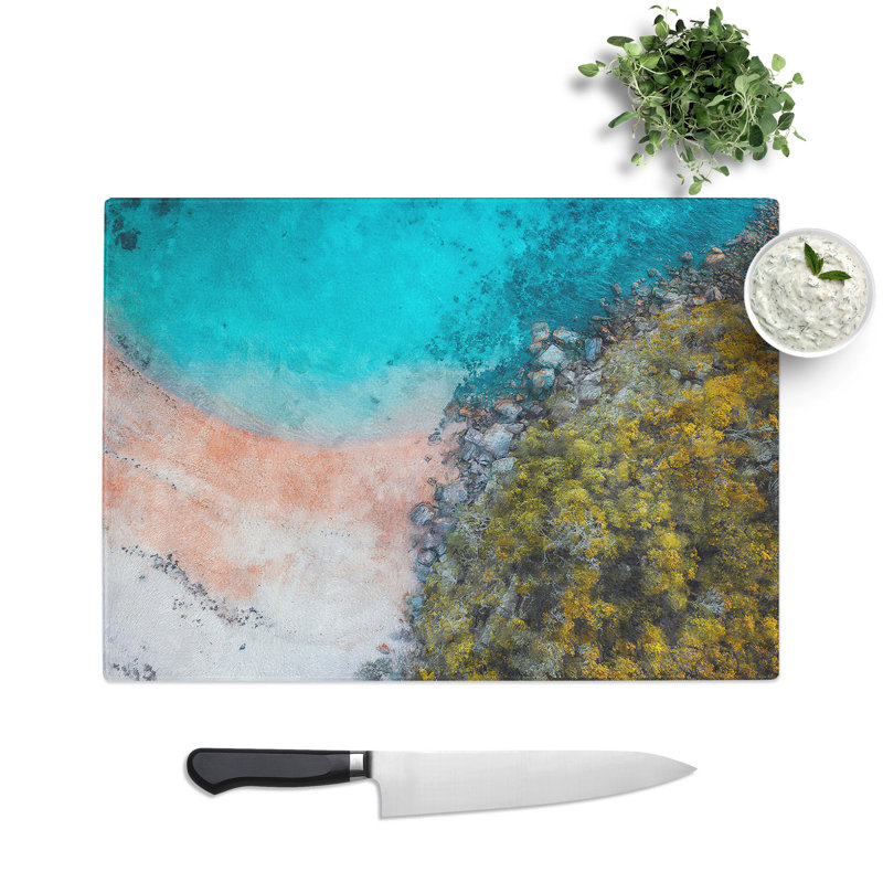 Tempered Glass a Beach in Sydney Australia Painting Chopping Board, 20 cm x 28.5 cm