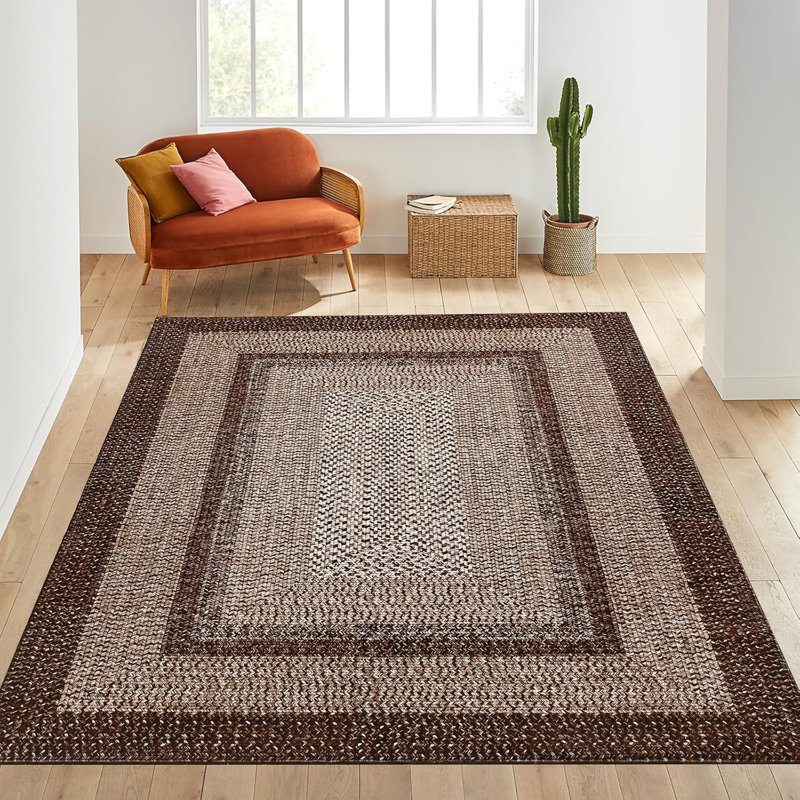 Boho Washable Runner Rug 4x6, Low Pile Stain-Resistant Fabric with Non-Slip Backing, Foldable Thin Design for Hallway Kitchen or Bedroom