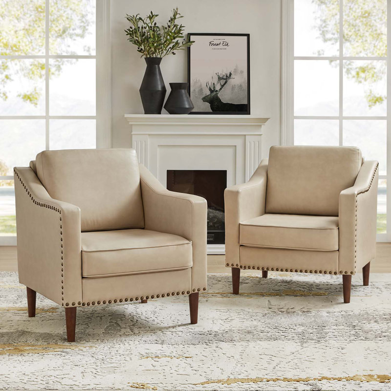 Almetia Vegan Leather Armchair, Beige Faux Leather