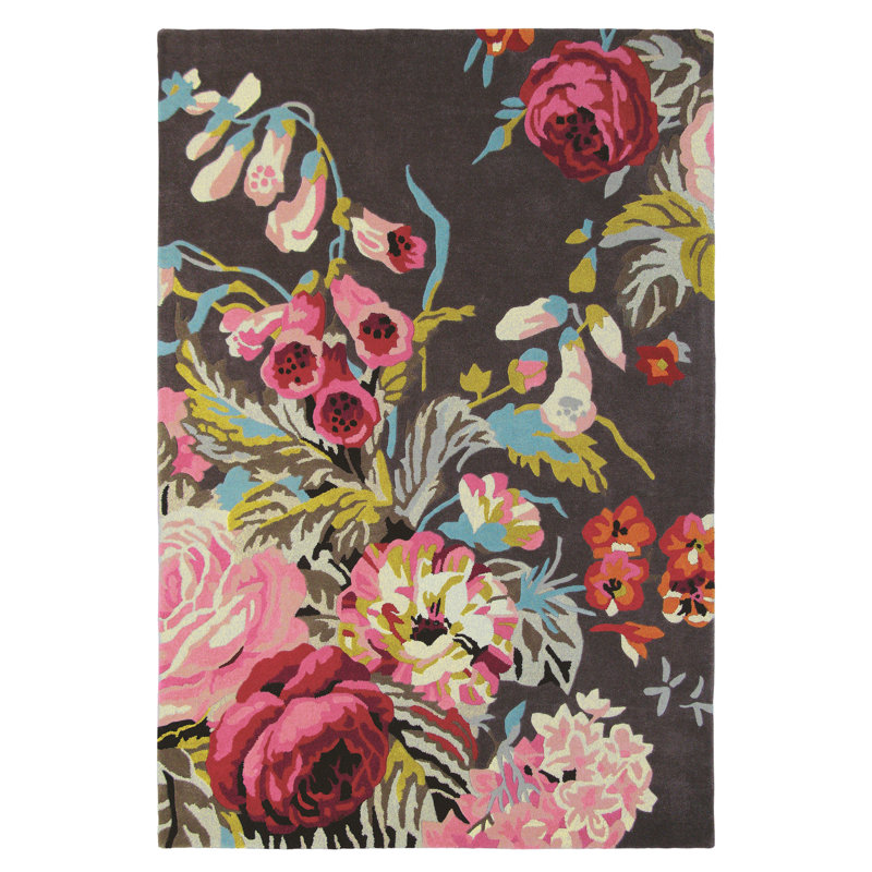 Wool Floral Area Rug, Rectangle 6'7" x 9'2"