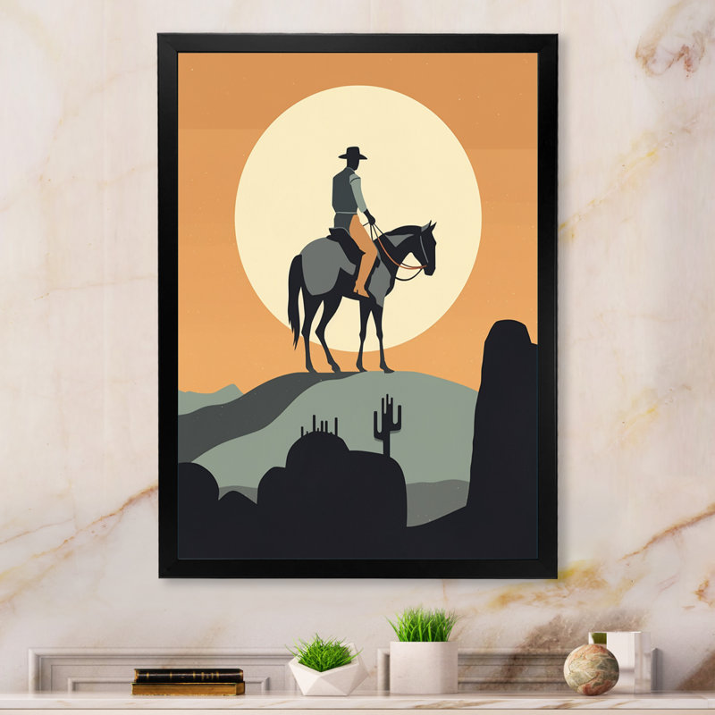 Minimaliste Cowboy II sur toile, Cadre d'angle fermé noir, H 20 po x l 12 po x P 1 po