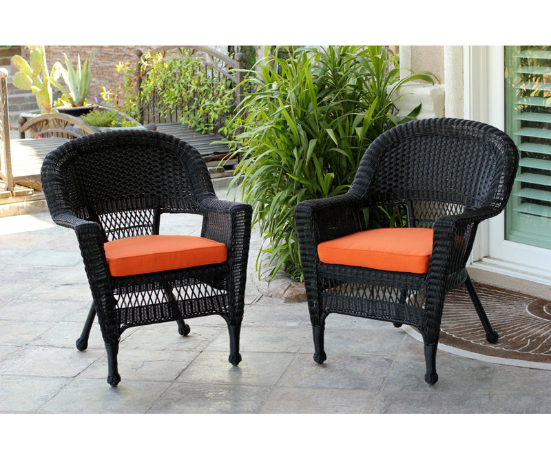 Chaise de patio avec coussins, Noir, Orange