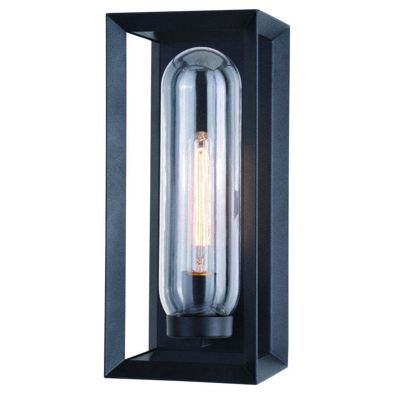Applique murale d'extérieur à finition noire texturée à 1 lumière de 15,5 po de hauteur fabriquée en acier durable, abat-jour en verre transparent, compatible avec les DEL, à utiliser pour la porte d'entrée de patio ou de garage