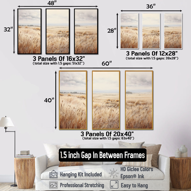 Ensemble de salon Prairie Peacefulness Meadows - Prairies, H 28 po x l 36 po x P 1 po, Cadre flottant blanc