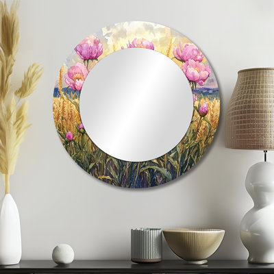 Pivoines par le champ d'or I - miroir décoratif floral imprimé sur métal