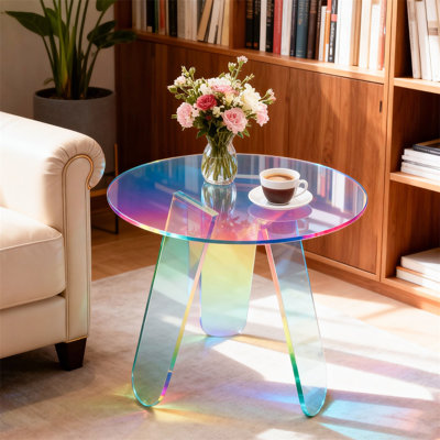 Acrylic Side Table Iridescent Rainbow Paetynn Triangle Legs