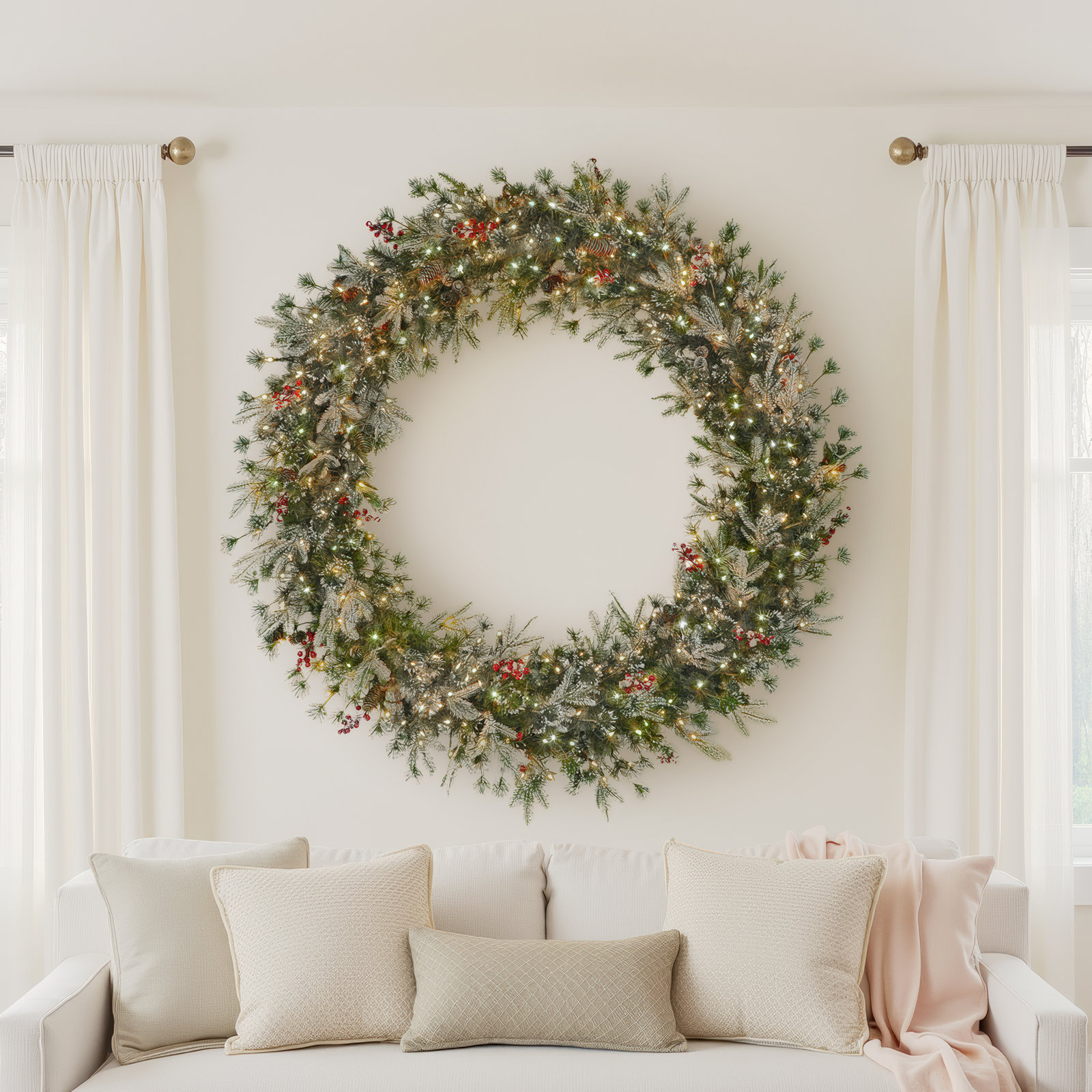 60'' Faux Pine Lighted Wreath