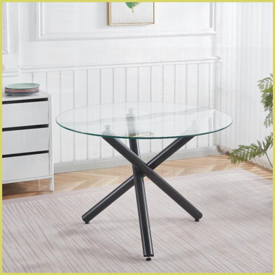 Table basse en métal chromé peu encombrante avec plateau en verre de 110 x 110 cm, facile à nettoyer et amp; Stable pour le salon