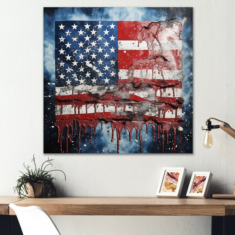 Rétro drapeau américain Liberty I - drapeau, art mural, Toile tendue, H 16 po x l 16 po x P 1 po