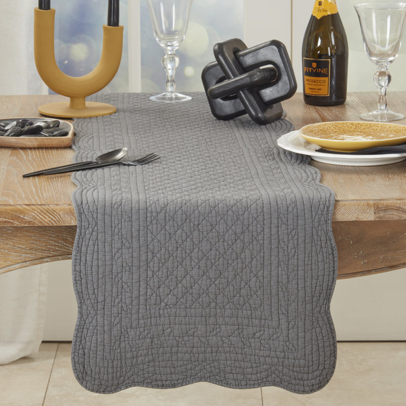 Slate Gray Cotton Quilted Table Runner, 16"x72"