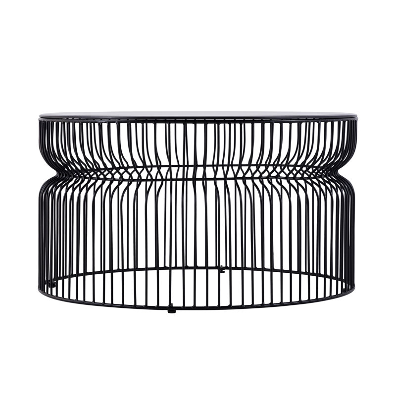 Table basse contemporaine de 30 po en verre trempé teinté avec emboîtement contemporain en métal., Noir