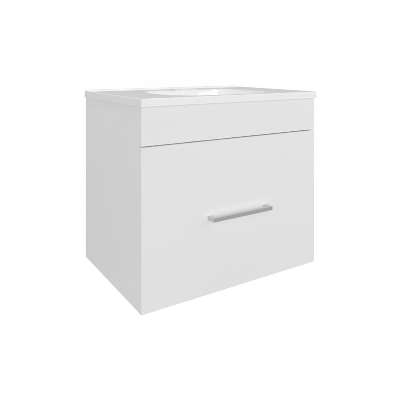Meuble-lavabo à une porte Hatta, deux tiroirs et tablette ouverte, quincaillerie incluse, blanc, Blanc
