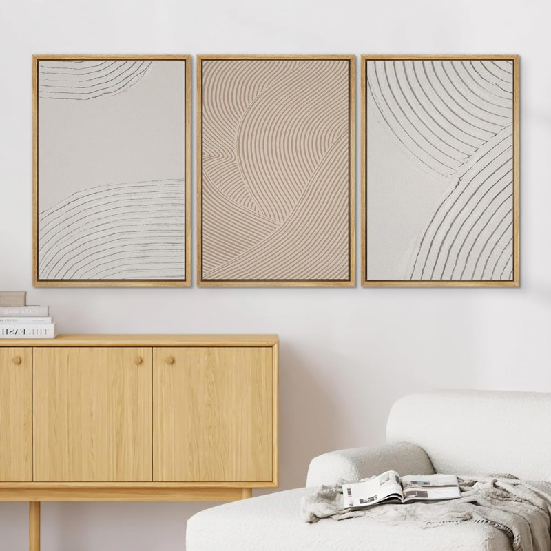 "Geometric Pastel Spiral Circles Shapes", illustrations abstraites encadrées sur toile, 3 pièces, Encadré naturel