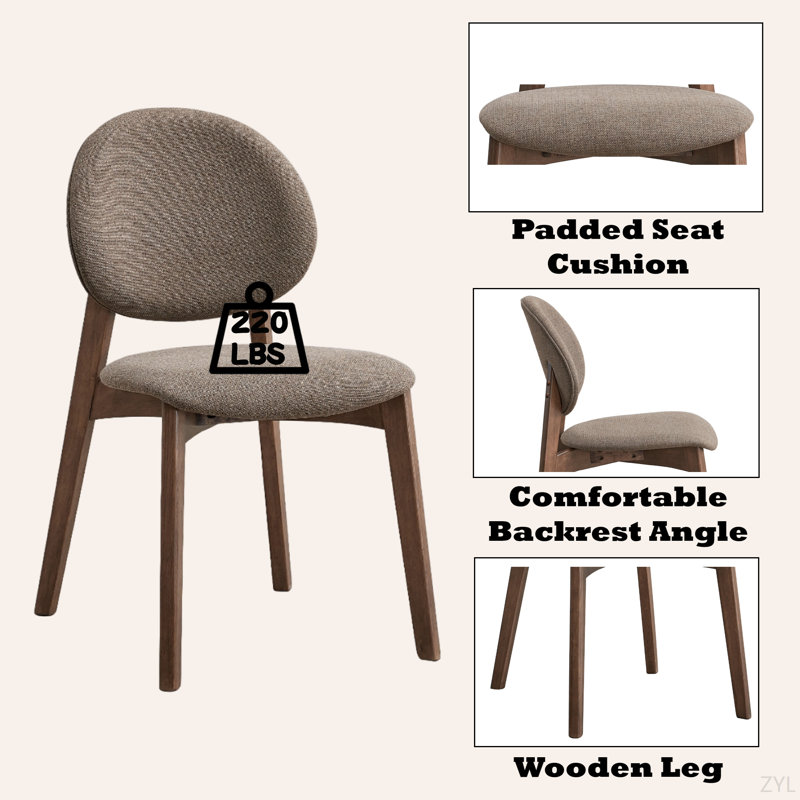Light Brown Linen & Walnut Finish Side Chair (Set Of 2), Light Brown