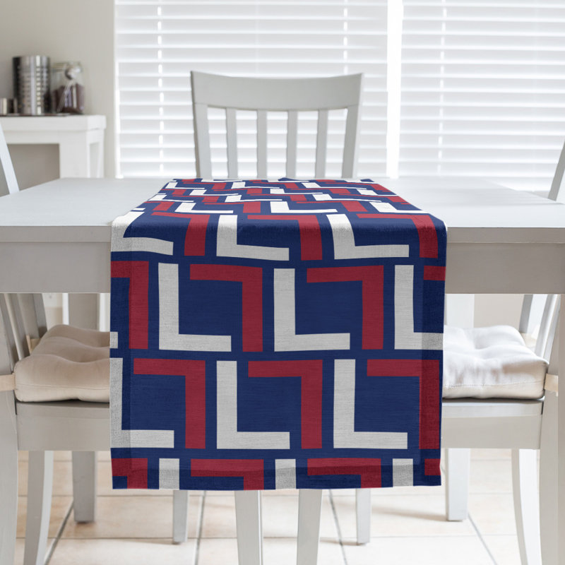 Carolina Football Luxury Square Pattern Table Runner - SUG, 90'' x 16'', Cotton, Dark Blue/White/Red