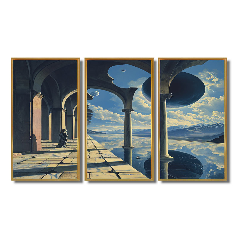 Graecyn - ensemble de décoration murale surréalisme, Cadre flottant doré, H 32 po x l 48 po x P 1 po
