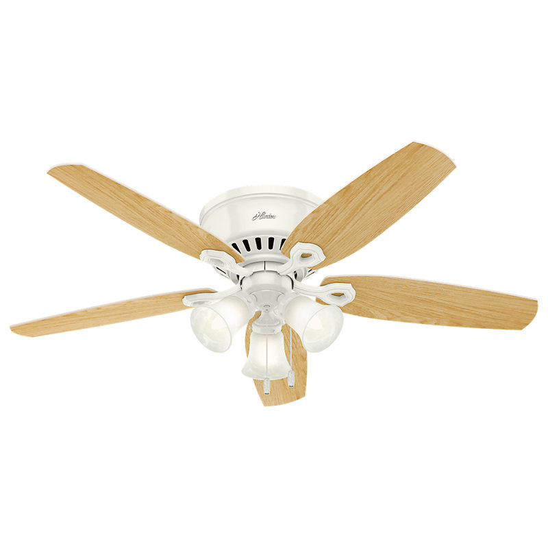 Builder Low Profile 52" 5 - Blade Flush Mount Ceiling Fan with Lights and Pull Chains, Snow White