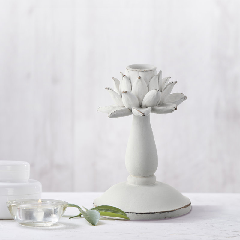 Bougeoir de table en résine, H 5,63 po x l 3,86 po x P 3,86 po, Blanc