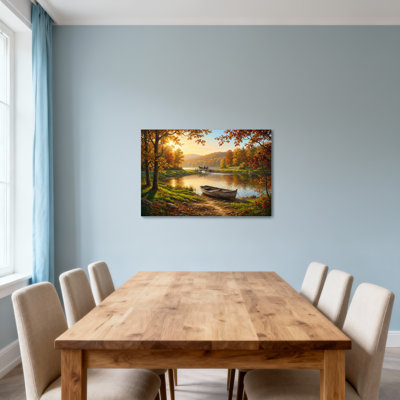 Landscape & Nature Autumn Lake Sunset Boat Scene Trees Reflection Nature