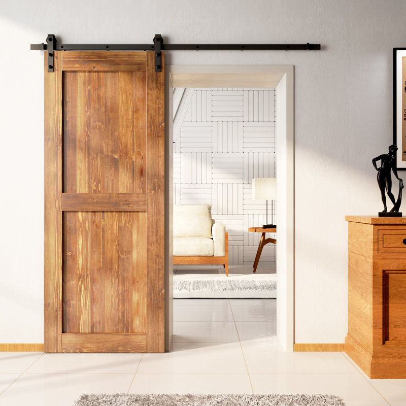 H Design Colour Solid Pine Wood Unassembled Door with Black Rustic Installation Hardware Kit, 36" x 84", Early American