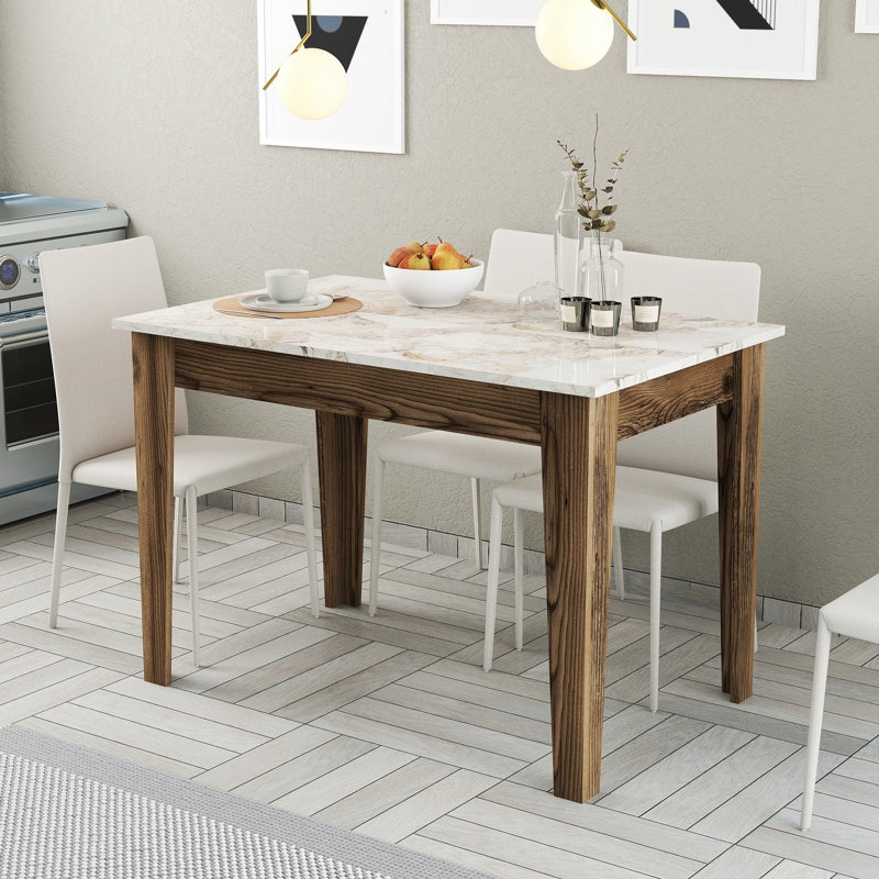 Table de cuisine, Noyer, Blanc antique