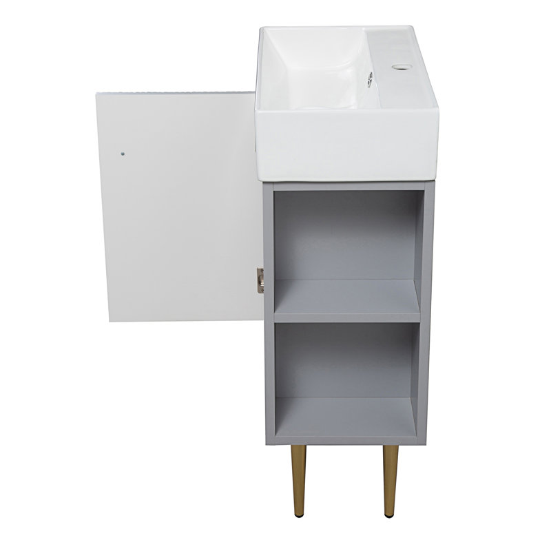 Meuble-lavabo à tablettes ouvertes avec lavabo en céramique, armoire de rangement à tablettes ouvertes sur le côté droit