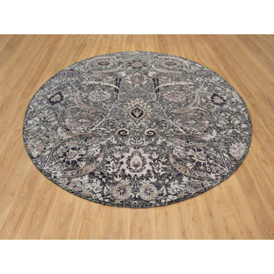 Tapis oriental rond en forme de feuille de faucille noué à la main 9 pi 6 po x 9 pi 6 po