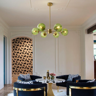 Luminaire suspendu lustre spoutnik 6 lumières Mid-Century moderne avec globes en verre vert
