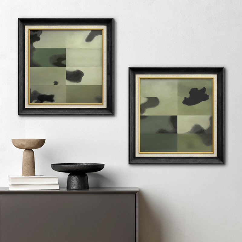 Ensemble d'art abstrait vert et gris anthracite, H 26 po x l 26 po x P 1,5 po, Cadre de galerie noir