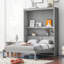 Grand lit escamotable mural avec tablettes, gris-921171642-922793823