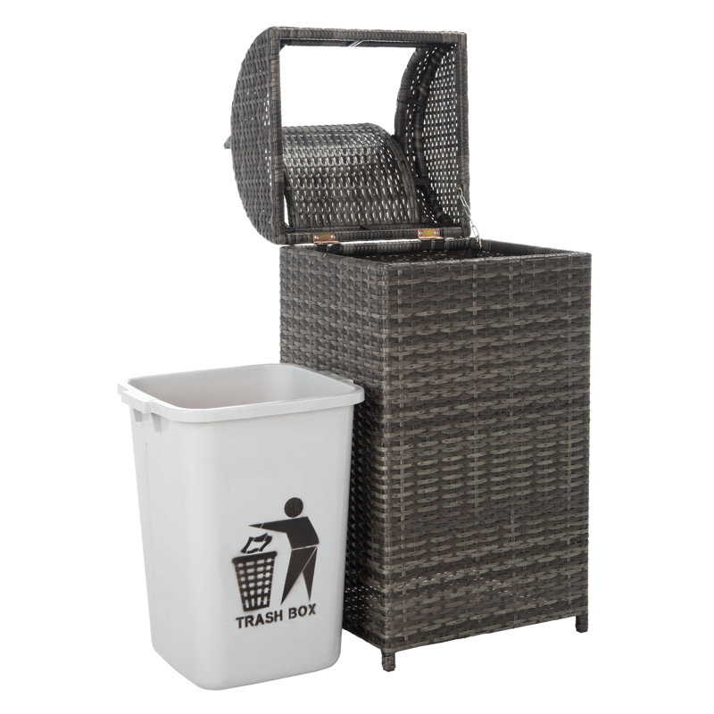 Toby Wicker Swing Top Outdoor Trash/Recycling Bins - 25 Gallons, Grey Brown