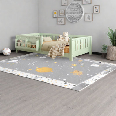 Lits verts pour enfant avec bibliothèque intégrée, conception en bois durable