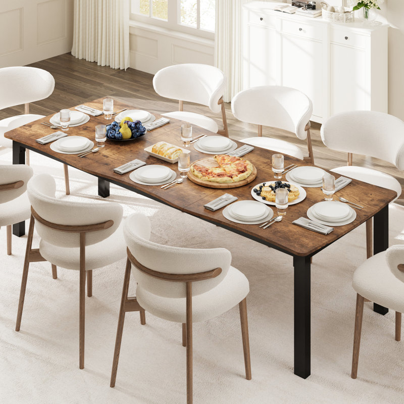 Table de salle à manger rustique moderne pour 6 à 8 personnes – Plateau rectangulaire de 180 cm (71 po) à bords ondulés, imperméable (15 mm), résistant aux rayures, structure métallique robuste, montage facile, idéal pour la salle à manger, la cuisine ou le bureau – Brun classique