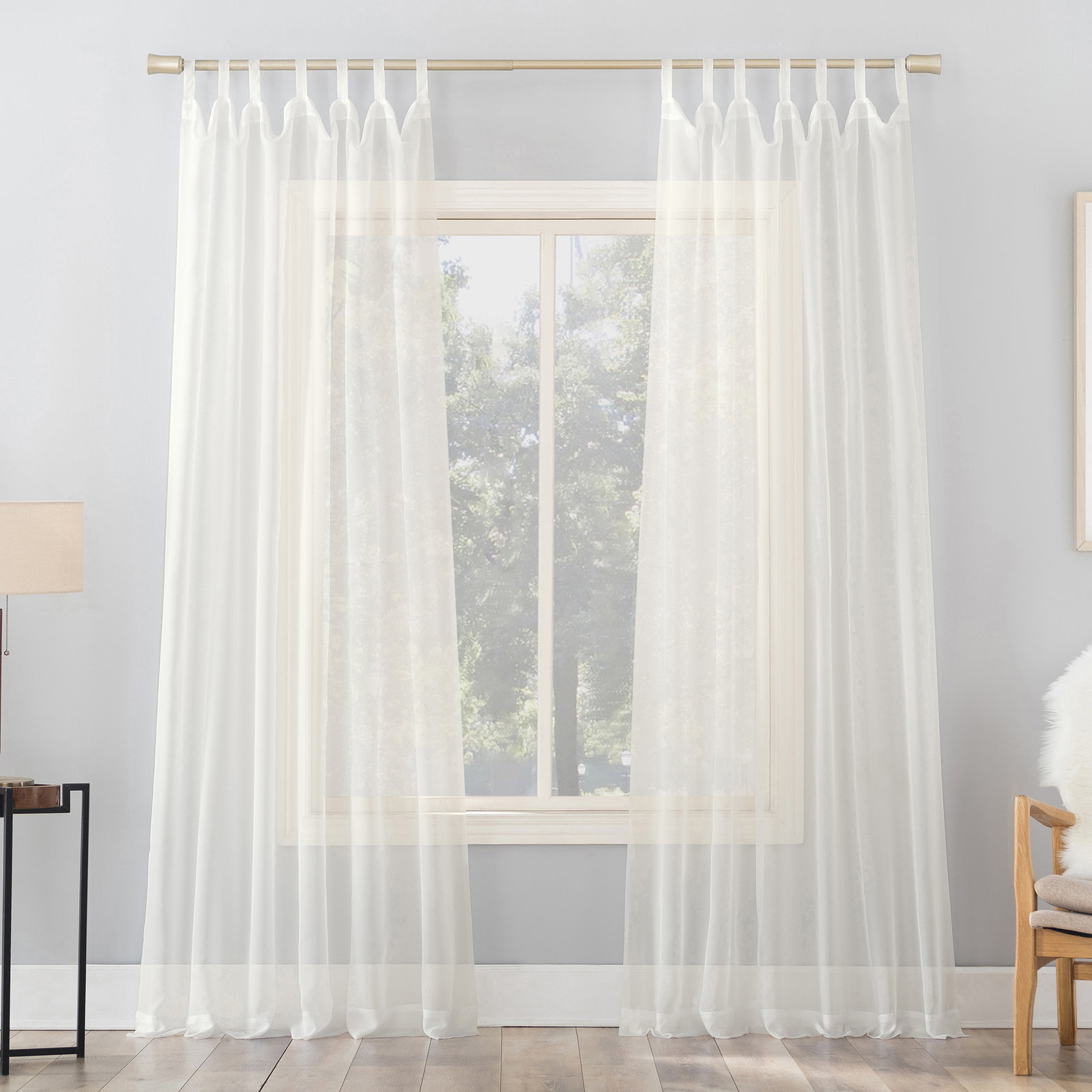 Polyester Sheer Tab Top Curtain Panel, 59"W x 63"L, Eggshell