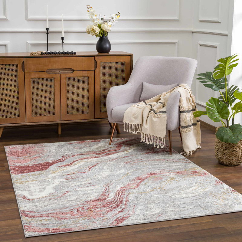 Catalaya Abstract Design Modern Pink/Beige Area Rug, Rectangle 2' x 3'