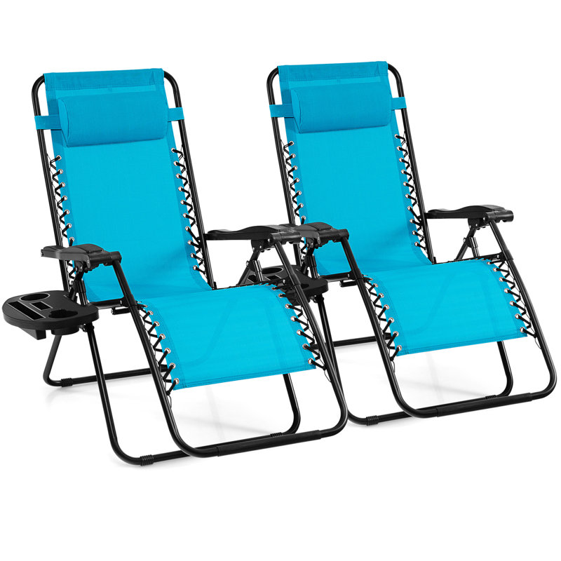 Romero Outdoor Metal Chaise Lounge Set, Blue, 1