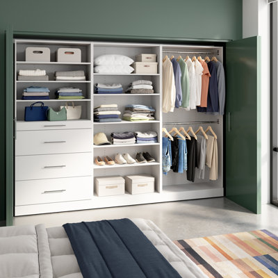 Bestar Florence 107W X 16D Modular Walk-In Closet System With Rods, Shelves, And Drawers, Slab Style